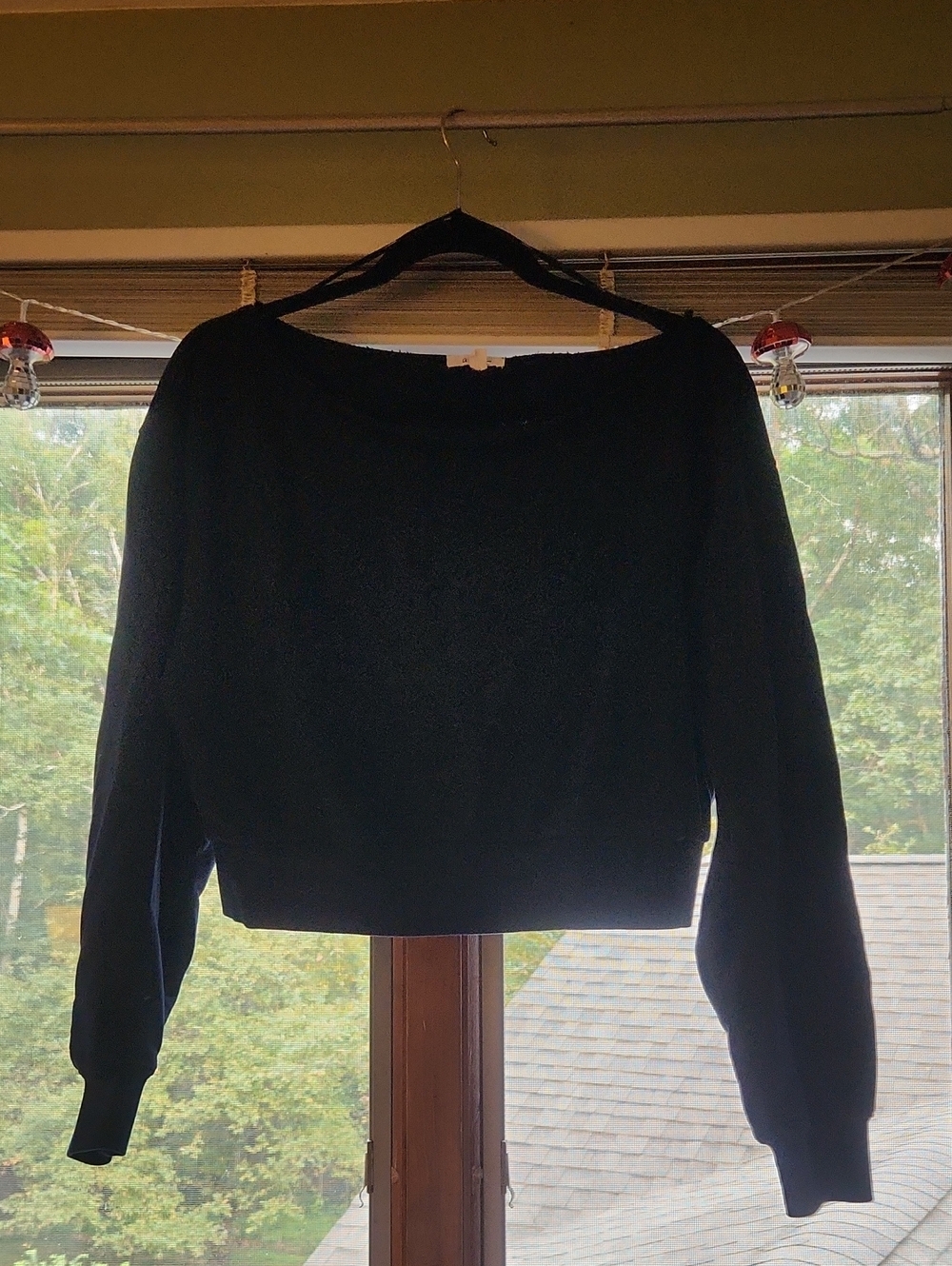 Garage Navy Off-the-Shoulder Cropped Sweatshirt